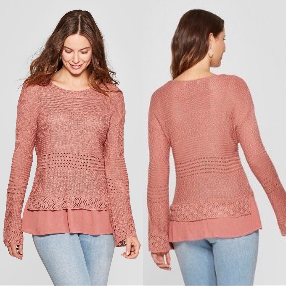 KNOX ROSE Mixed Stitch Pink Sweater size L
